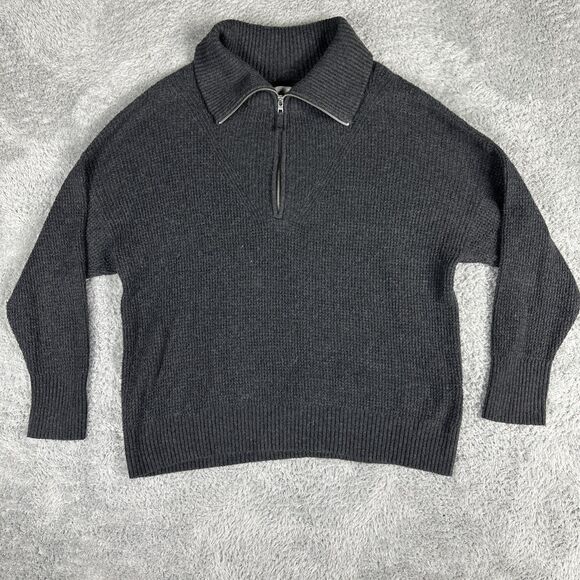 Aerie Women's Oversized Pullover Zip Sweater M Grey Collar Heavy Thermal Knit - Picture 1 of 12